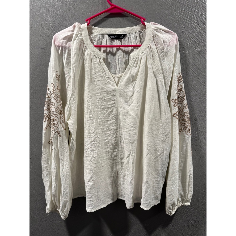 Simply Vera Vera Wang Embroidered Balloon Sleeve Blouse Coconut Milk NWT Medium